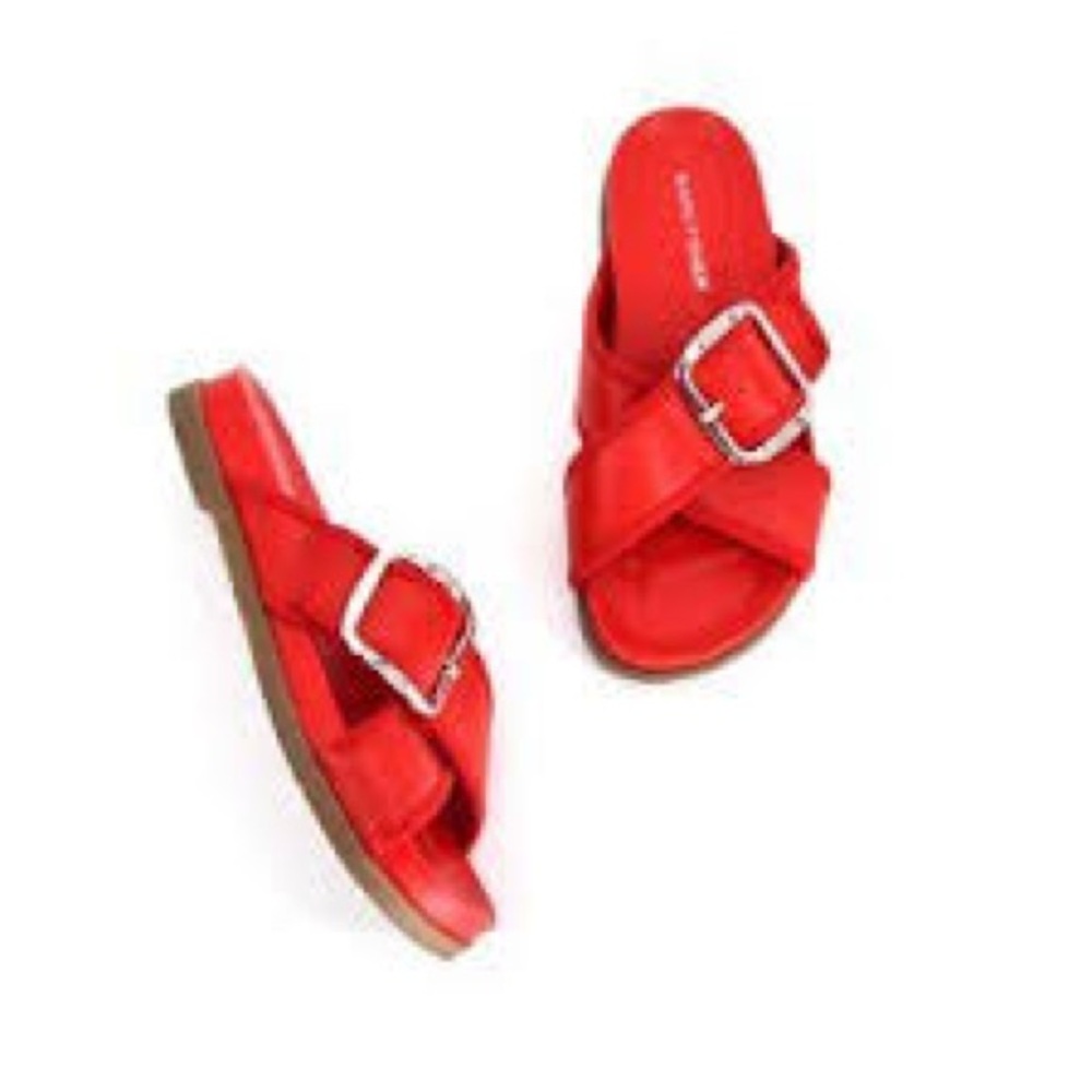 Marc Fischer Women’s Leather Slide Footbed Sandal Silver Buckle NWOT 7.5